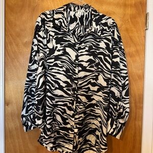 H&M Zebra Print Button-Down Shirt | Black & Ivory Animal Print | Size M